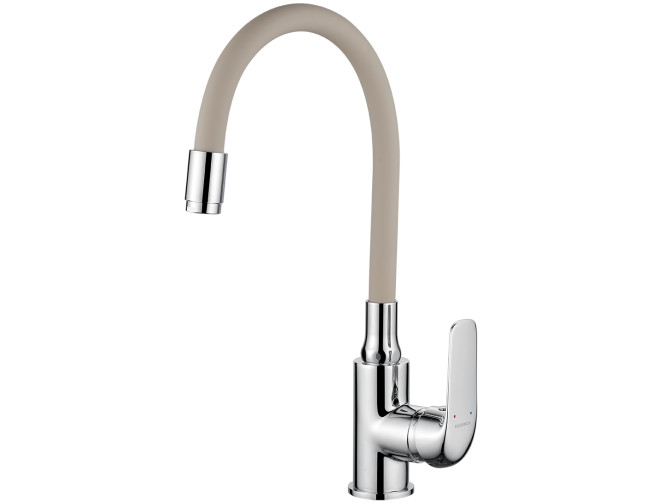 Küchenarmatur in Chrom-Beige ELZA Wasserhahn Küchenmischer mit flexiblen Auslauf